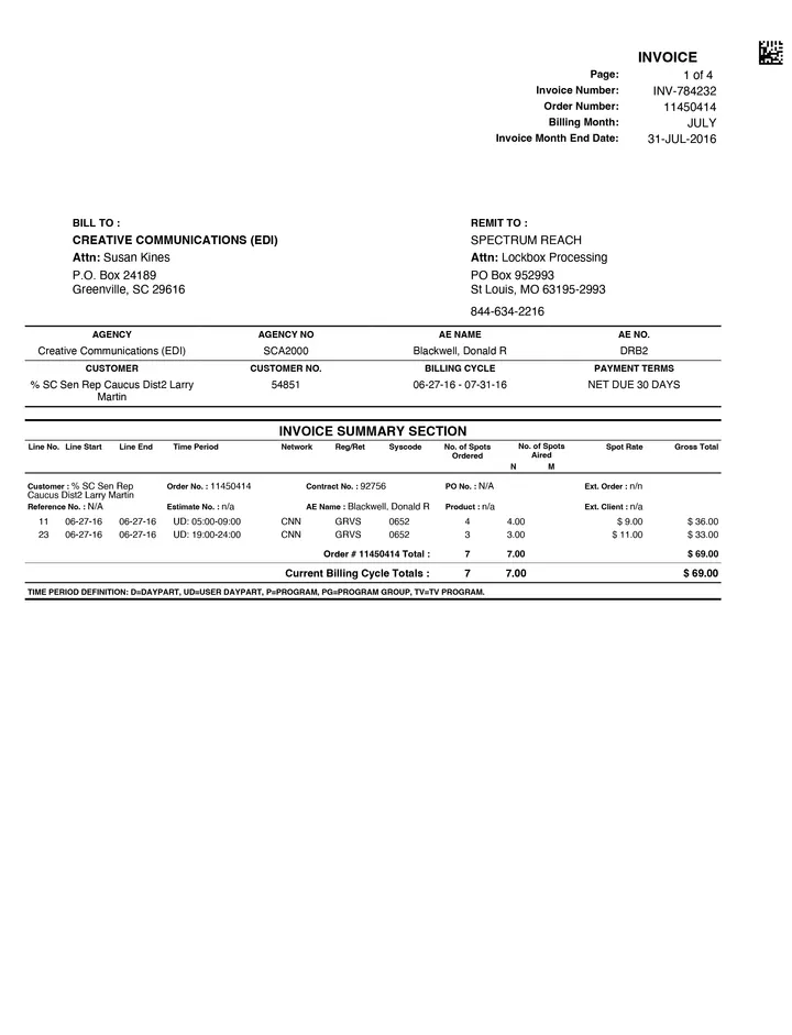 Example advertising services invoice document