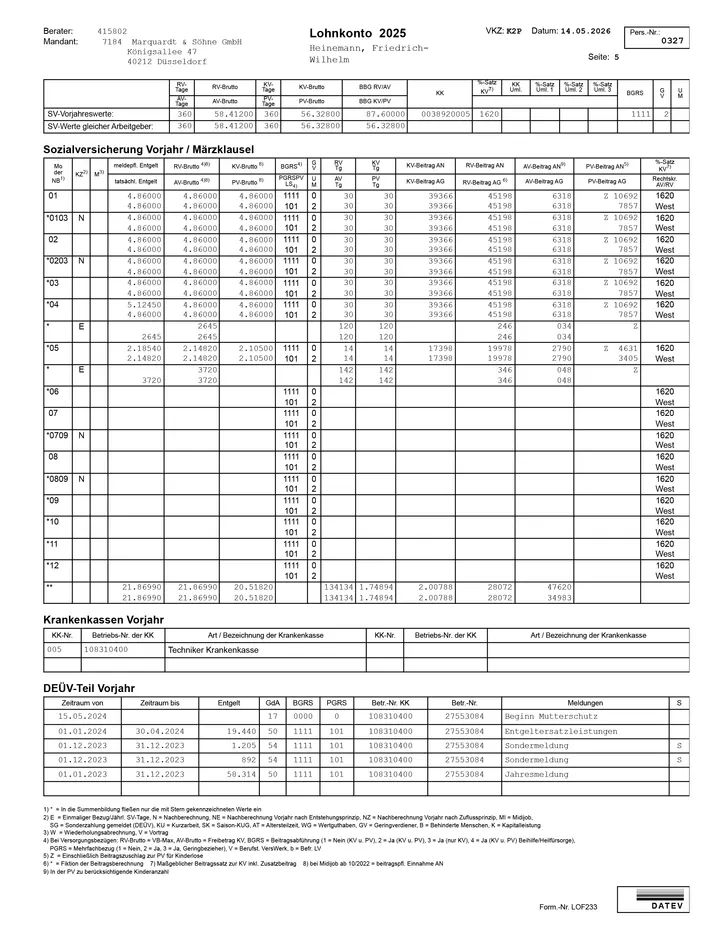 Example employee payslip document
